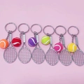 Set of six colorful miniature tennis racket and ball keychains for sports accessories - Standard Type / Mixed Colors Shipped Randomly