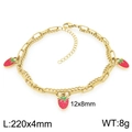 Double-layered 18K gold plated stainless steel anklet with three red enamel strawberry charms - Enamel Strawberry Style (KJ4502-ZG)