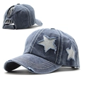 Casquette en coton délavé marine avec étoiles argentées et trou pour queue de cheval - Bleu marine