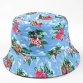 Détail du chapeau bob bleu clair avec imprimé floral tropical et coutures du bord - M(56-58cm) / Vibrations de l'Île Bleu Clair (54#)