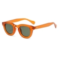Retro cat-eye sunglasses with translucent amber frames and dark green lenses - Pumpkin Frame Dark Green Lens