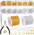 DIY jewelry making kit with lobster clasps, jump rings, chains, pliers, and tweezers - Two Colors