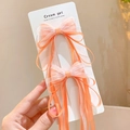 Paia di fermagli per capelli con fiocco in tulle arancione pesca e nastri lunghi - Arancione 2 Pezzi