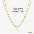 Double-layered gold snake chain necklace with a natural pearl pendant, length 40.5+5cm - Double Layer Necklace (D1237) / Gold