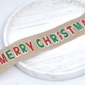 Merry Christmas burlap ribbon with glitter lettering and classic red and green festive colors - Glitter Letters