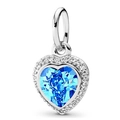 Silver bracelet charm featuring a central blue heart-shaped gem and diamond accents - Blue/Silver