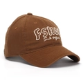 Detailed view of dark brown baseball cap featuring white 3D FSHOW and Smile More embroidery - One Size / Brown