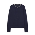 Schlank geschnittene dunkelblaue Strickjacke mit weißem Spitzenkragen und Knöpfen - S / Dunkelblau