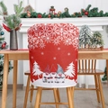 Christmas chair cover in red with snow and gnome prints for festive dining decor - Red Chair Cover