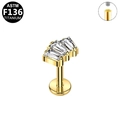 Golden G23 titanium labret stud with three rectangular zircons and flat back disc - Gold Triple Rectangle Zirconia (G23LAI187-G)
