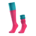 Pink and teal knitted slouch socks for women in long and short length variants - Rose Red & Sky Blue