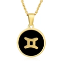 Collier signe Gémeaux en acier inoxydable doré 18K avec médaillon noir et or - Gémeaux (Avec Chaîne)