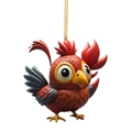 Cartoon style red rooster Christmas tree ornament with golden hanging string - Red Cartoon Rooster