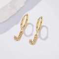 Detail of gold hoop earring with letter J pendant featuring micro-pave cubic zirconia stones - Letter J (Style: 0229)
