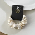 French vintage cream faux silk satin scrunchie with handmade tag for ponytails - 8CM (Without Card) / Off White