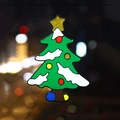Large Christmas tree window sticker with colorful ornaments and gold star topper - Christmas Tree