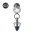 G23 titanium labret stud with silver opal cone dangle for lip and ear piercings - 1.2x8x4mm / Dark Green (OP19)