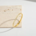 Minimalist gold open bangle featuring double rows of clear cubic zirconia stones - White Zircon (Gold)