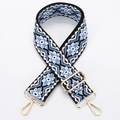 Adjustable canvas shoulder strap with blue ethnic geometric pattern and gold clips - Style 195 - Gold Hardware