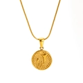 Elegant gold titanium steel necklace featuring a round tulip embossed pendant charm - November Morning Glory