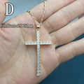 Macro view of gold plated zircon cross pendant showing 29x50mm dimensions - D-Latin Cross