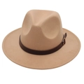 Chapeau fedora classique camel à large bord avec ceinture cuir et boucle dorée - Taille Unique Enfant (54cm) / Camel (Ceinture Marron)