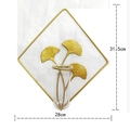 Gold rhombus metal wall plant hanger with ginkgo leaves and glass tube 31.5x28cm - Hydroponic Diamond / Gold