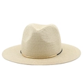 Cappello di paglia Panama estivo con nastro nero e anello in metallo dorato - M (56-58cm) / Beige