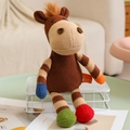 Hand-knitted brown horse plush toy with colorful striped limbs for nursery decor - Pony / 30cm