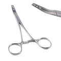 Close-up of stainless steel piercing forceps with locking mechanism and precision tip detail - Stainless Steel / Three Hole Dermal Forceps