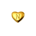 Polished gold heart-shaped charm pendant featuring engraved letter N on white background - Letter N Style (S-P143-N)