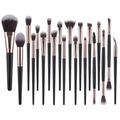 20-piece makeup brush set with black handles and rose gold ferrules for eyes and face - Black Gold Set