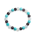 Vue de dessus du bracelet en perles de pierre naturelle 8mm aux textures bleu blanc violet - Améthyste + Opale + Pierre Bleue