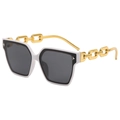 Chic oversized black and white sunglasses with striking gold chain link temples - Solid White Grey Lens