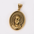 Vintage 18k gold plated oval medallion pendant with Virgin Mary relief and stippled texture - Vintage Virgin Mary Style 4