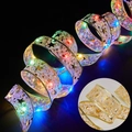 Multicolor LED Christmas ribbon with gold star prints on semi-transparent fabric - 1M 10-LED Battery Powered / Gold Ribbon (Multicolor Light)