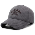 Gray corduroy baseball cap with vintage ROCK&ROL embroidery for autumn and winter - Adjustable / Gray