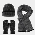 Set de invierno de 3 piezas con gorro bufanda y guantes en punto gris negro - Negro Gris Mezclado