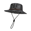 Unisex wide brim grey denim bucket hat with adjustable windproof cord for sun protection - Black