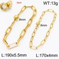 Zweiteiliges Set goldene Edelstahlarmbänder mit 8mm und 6mm Magnetkugelverschluss - Vierkantdrahtkette - Kleine Größe (17cm) / Gold