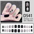 Faux ongles noirs et argentés pailletés avec strass brillants et motifs de léopard - Style Strass Léopard Paillettes Noir Argent (D541) / 24 Pièces/Ensemble