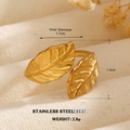 Anello aperto in acciaio inossidabile dorato 18 carati con design a foglia fine - Stile Anello Aperto Doppia Foglia (1219)