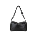 Minimalist black large capacity leather tote bag with adjustable shoulder strap and zipper - Black