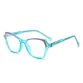 Stylish transparent blue cat-eye glasses frame with purple trim and gold metal accents - Clear Blue Light Blocking Lens / Transparent Blue