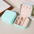 Portagioie portatile in PU verde menta con interno in velluto rosa per anelli - 10*10*5cm / Verde Chiaro