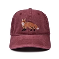 Vintage burgundy washed cotton baseball cap featuring pixelated fox embroidery - Adjustable / Wine Red - Pixel Fox Style
