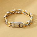 Vintage graviertes Gliederkettenarmband in Silber und Gold mit quadratischem Verschluss - Zweifarbiges Gold (KB81408-BD)