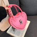 Borsa a mano gotica rosa a forma di cuore con borchie, teschio e tracolla a catena - Stile Teschio Rosa