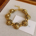 Vintage style gold lion head charm bracelet with chunky chain and adjustable clasp - 52# Bracelet Round Lion Head