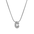 Silver 18k brass necklace with letter C pendant featuring micro-paved white zircon stones - Silver C / Silver